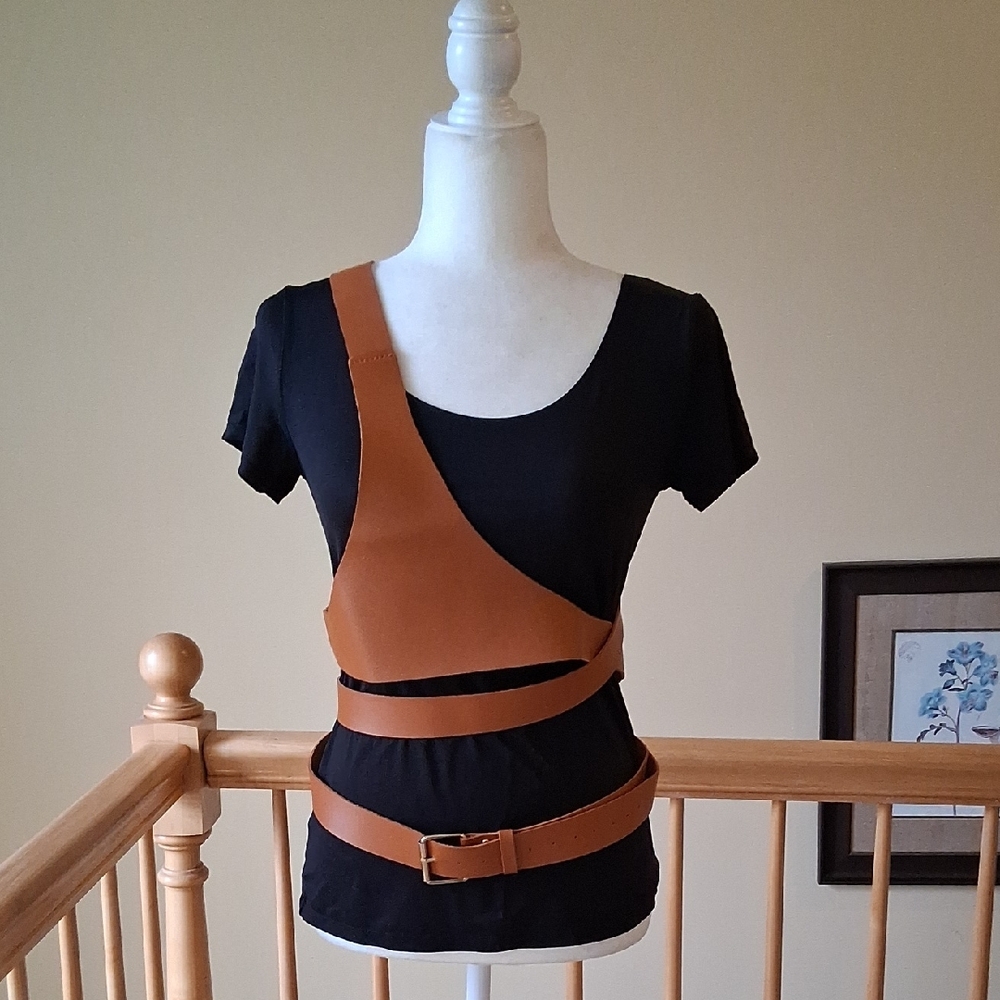 Women's Vegan Faux Leather Brown Harness Belt With Adjustable Strap
